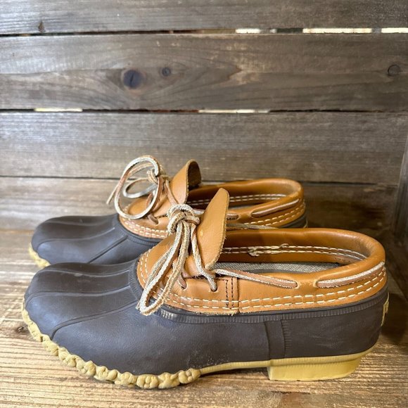 Womens L.L. Bean Brown Leather Rubber‎ Low Top Waterproof Snow Duck Boots Size 6 - Picture 2 of 6